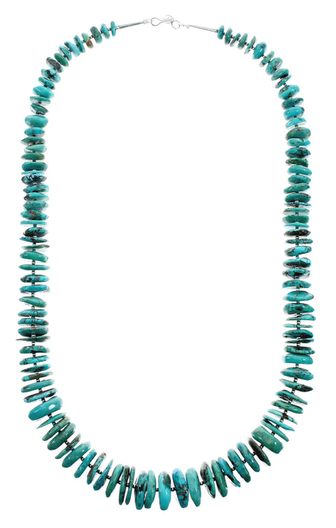 Native American Sterling Silver Turquoise Bead Necklace JX129221